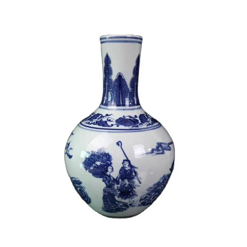 Chinese Old Porcelain Blue And White Eight Immortals Figure Vase