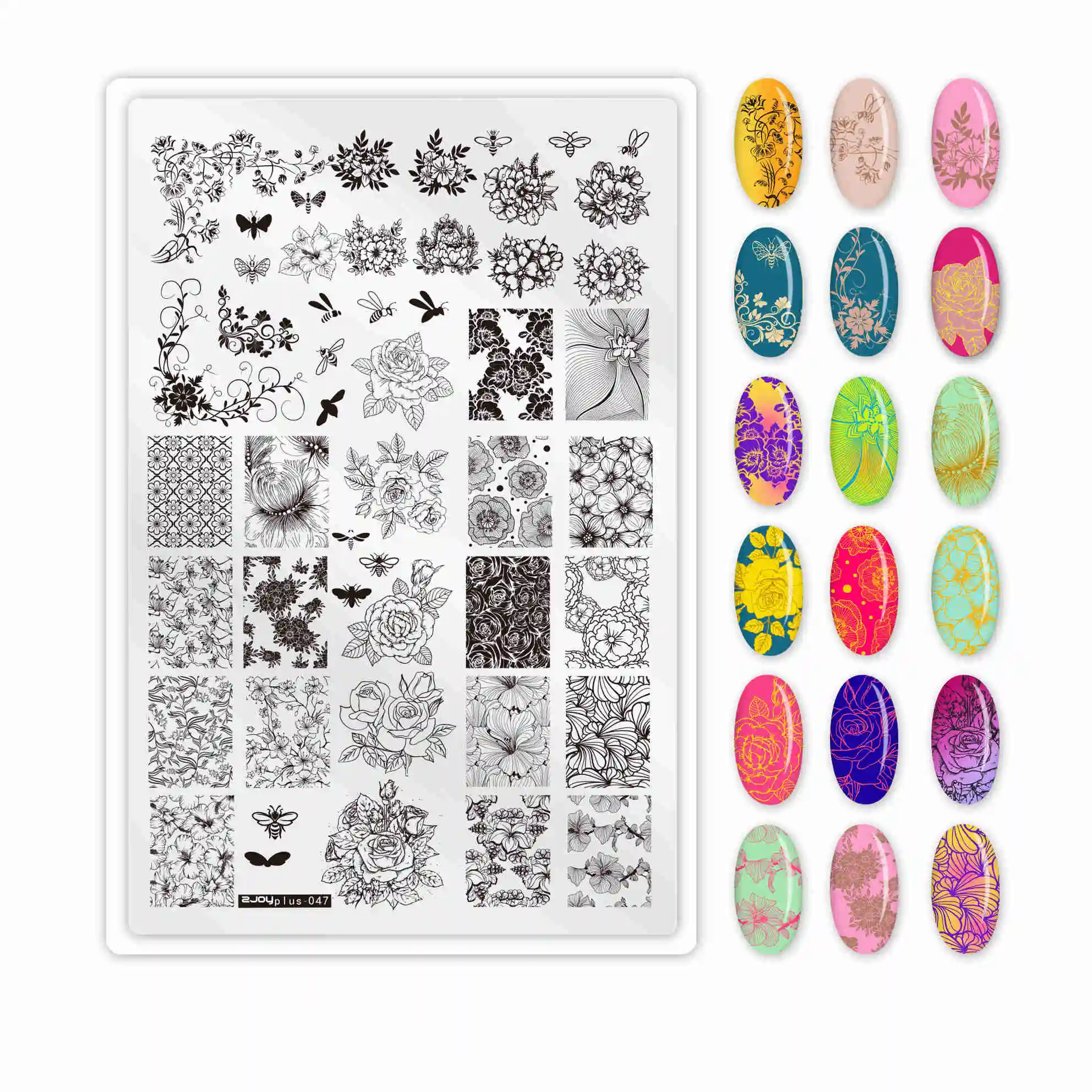 Nail Art prostokąt tłoczenie szablon kwitnący kwiat krople wody geometryczne linie Manicure płytka z obrazkiem DIY Design Manicure Plate