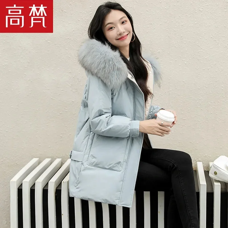 Female Down Jacket Mid-length 2021 Women New Fashion Real Fur Collar Jacket Windproof Thick White Duck Down Winter Coat Commute