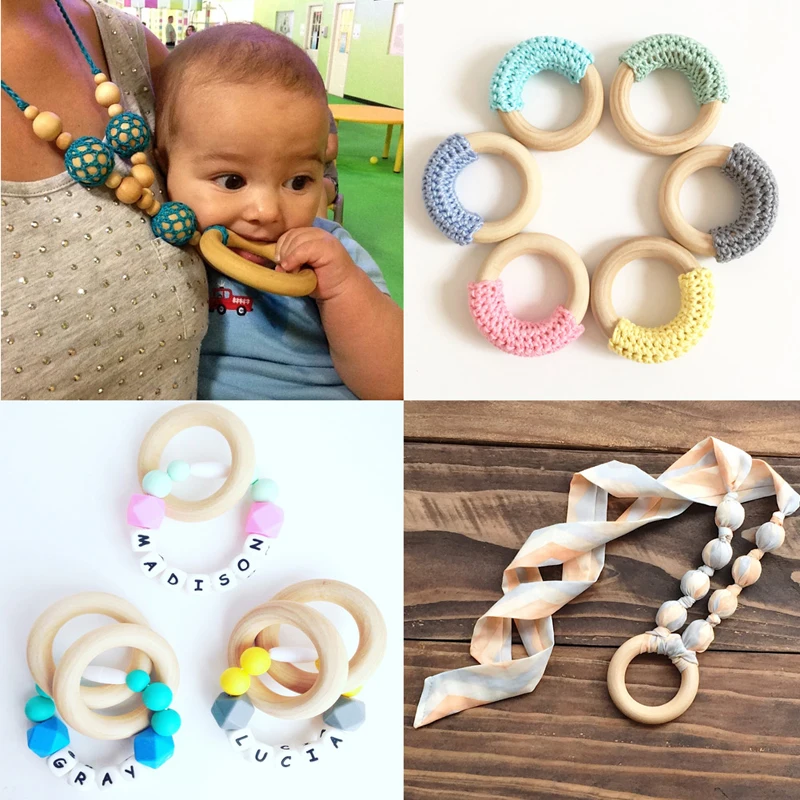 5pcs 55mm Baby Natural Teething Rings Wooden Necklace Bracelet DIY Crafts