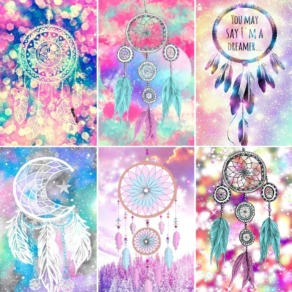 DIY Diamond Painting Dream Catcher Colorful Wind Chime Picture 5D Embroidery Mosaic Square/Round Rhinestone Kit Home Decor Gift