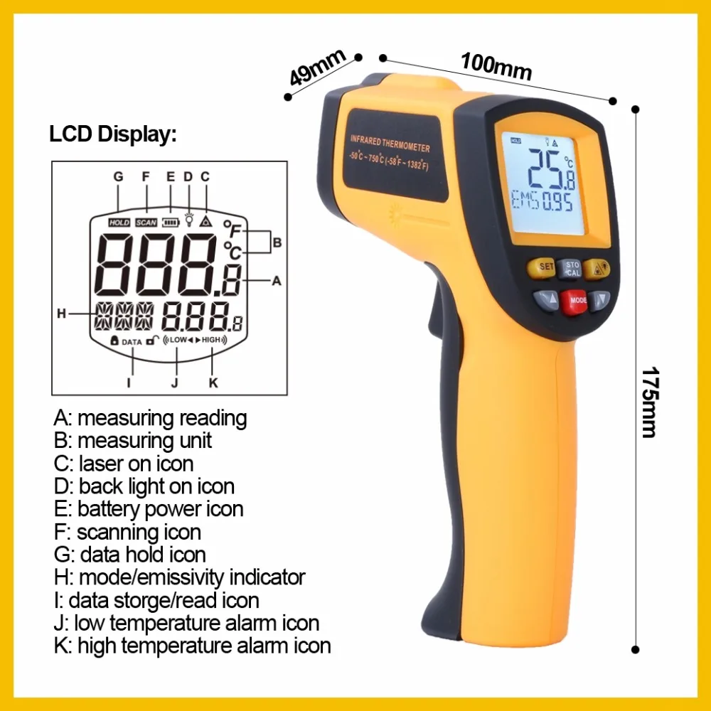 RZ Infrared thermometer thermal handheld digital electronic car temperature non-contact hygrometer Infrared thermometer