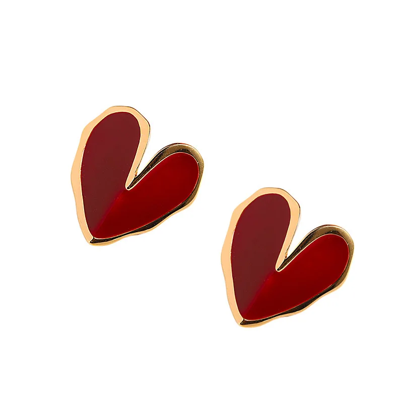 Real s925 silver gold-plated temperament fashion women's peach heart earrings Epoxy hit color winter red earrings