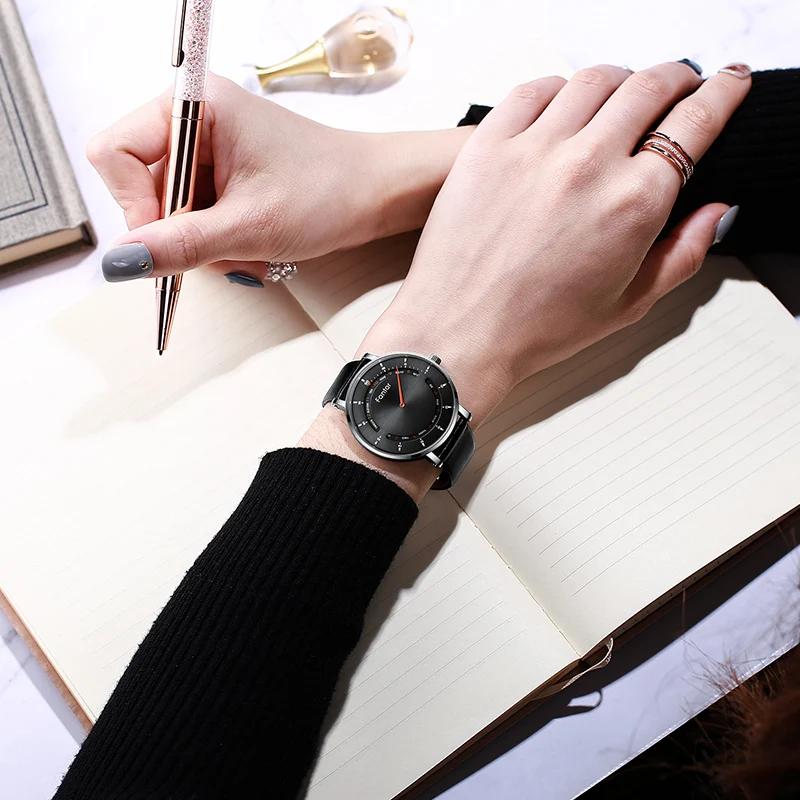 Fantor Brand Luxury Woman Fashion Design Casual Quartz Ladies Elegant All Black Leather Watch for Women