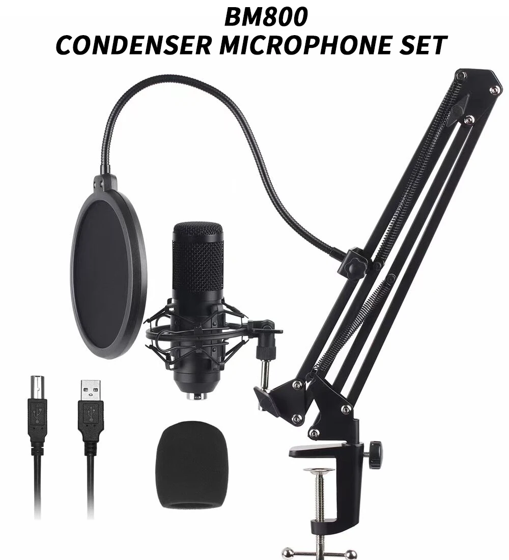 

USB Microphone Computer Game song Recording Webcast Notebook Sound Card Capacitor Reverb Microphone Set