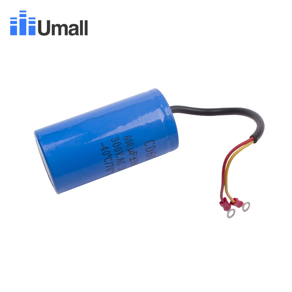 CD60 600uF 300V AC Starting Capacitor For Heavy Duty Electric Motor Air Compressor Red Yellow Two Wires