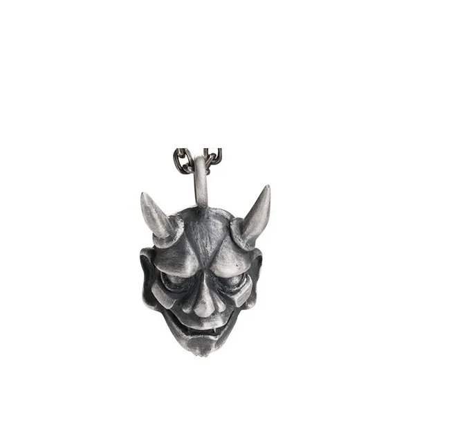 National Standard S999 Pure Silver Personality Japanese Prajna Ghost Mask Necklace Retro Punk Trendy Pendant