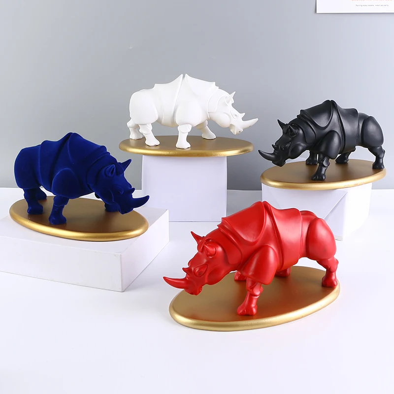 

Rhino Statue Figurines Europe Modern Animal Rhinoceros Resin Sculpture Ornaments Home Office Decor Ox Desktop Art Crafts Gift