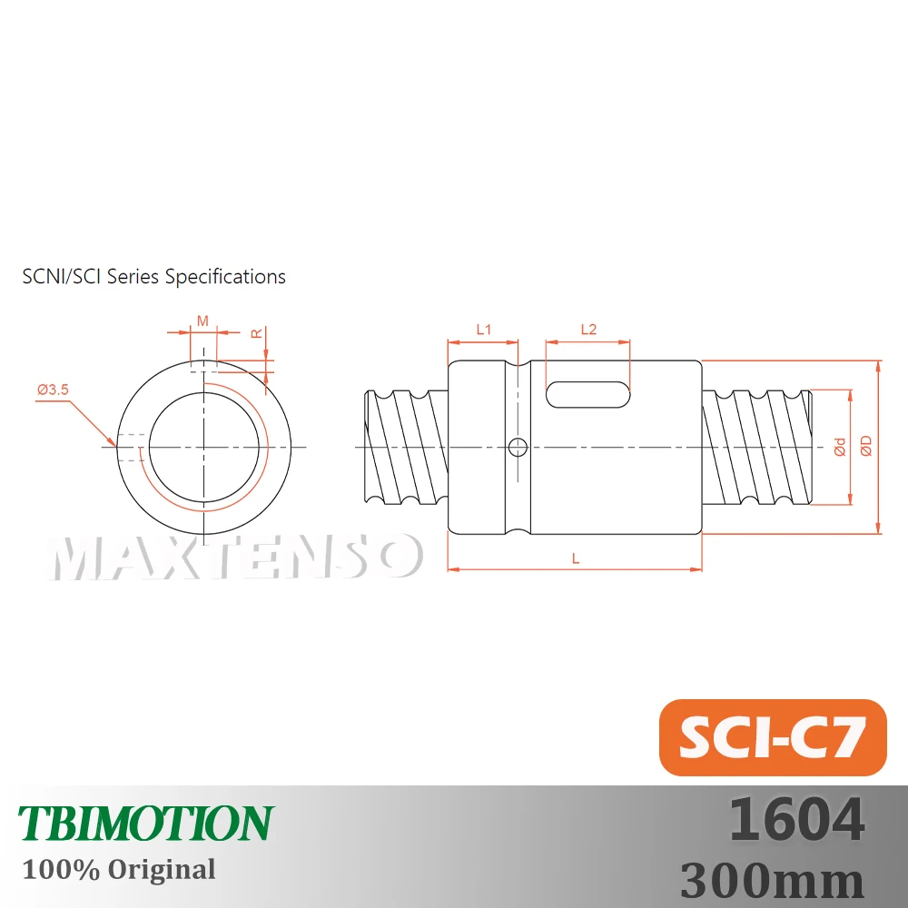 TBI Motion SCI1604 C7 Ball Screw Ball Nut Lead 4mm 300mm High Precision CNC parts accessories Professional end machining thread