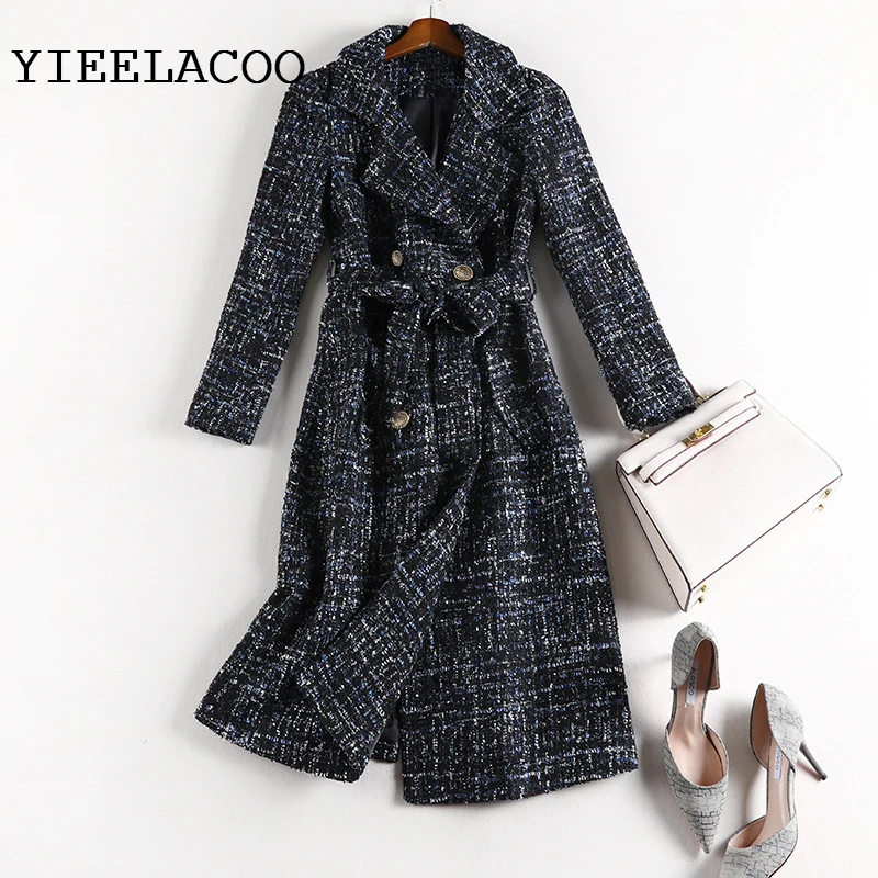 

women's Coat Navy blue sequins fabric spring / autumn /winter jacket Tweed Business ladies one piece jacket coat