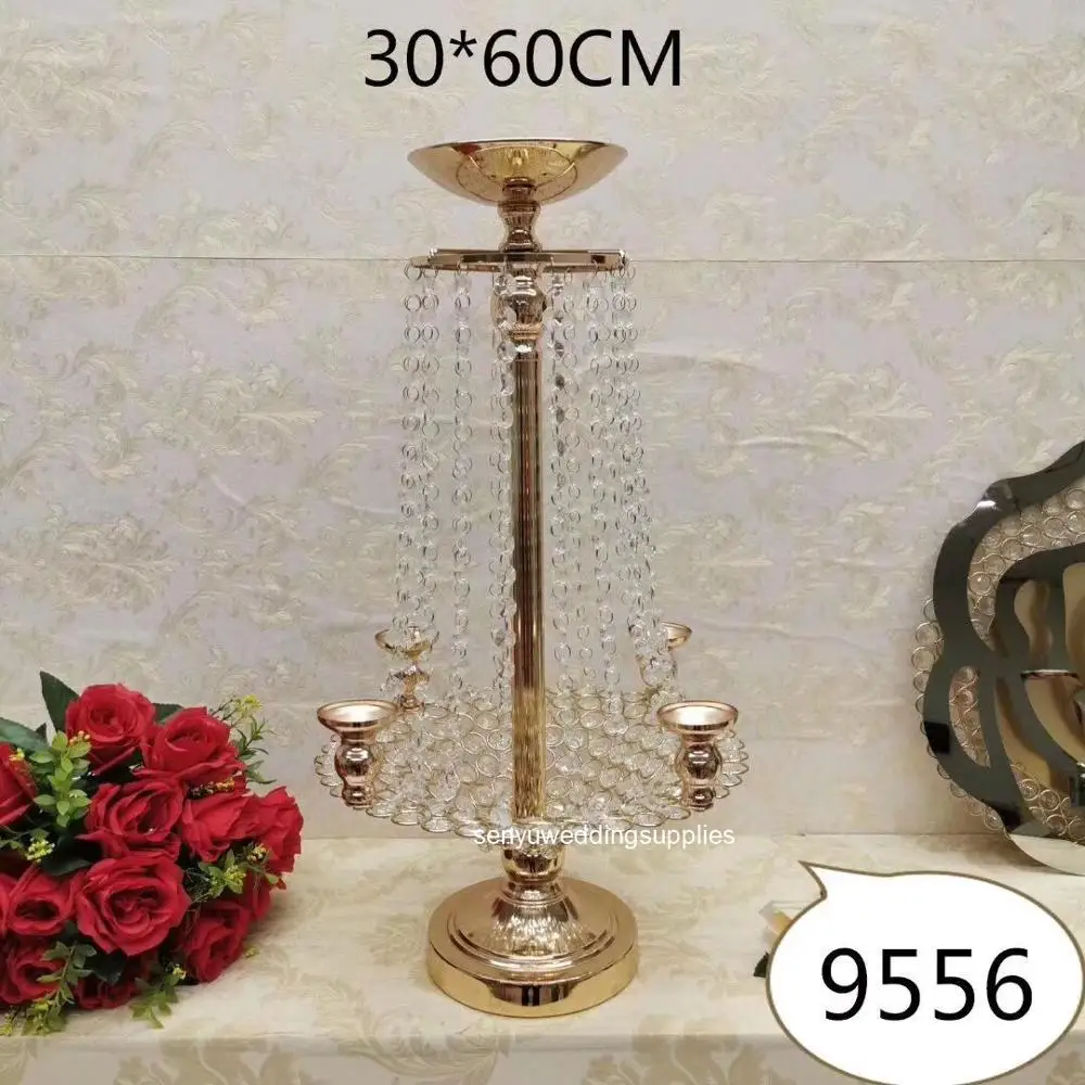 

10pcs)Wedding Decoration Table Centerpiece Metal Gold Trumpet crystal Vase Stand flower stand senyu2361