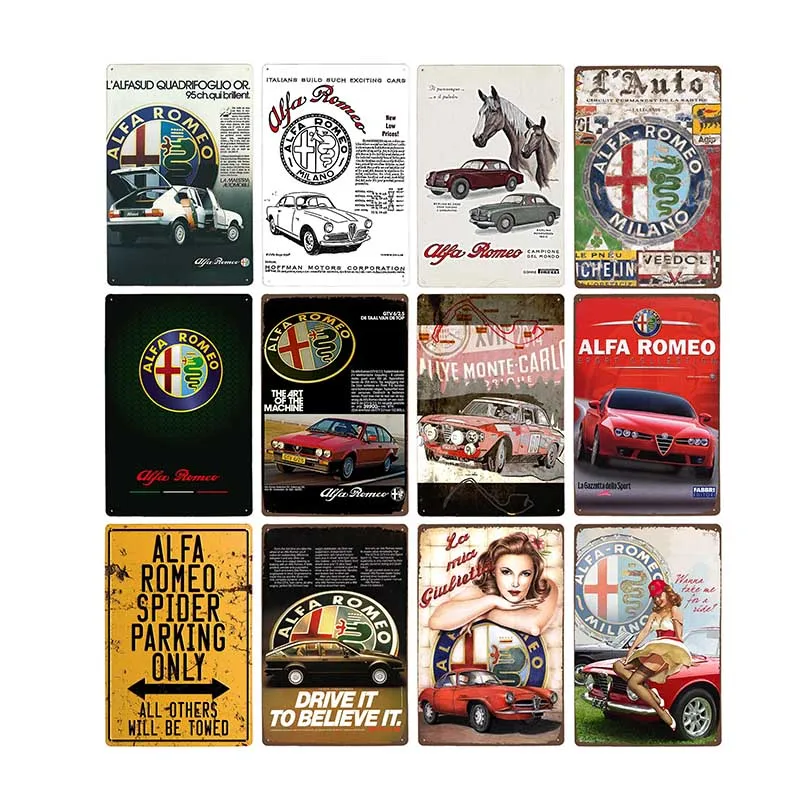 Alfa Romeo Metal Sign For Garage Decorative Tin Plaque Retro Car Wall Posters Vintage Home Decor Plate 20x30cm