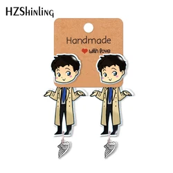 2021 New Arrival Cartoon supernatural Castiel Dean Pattern Acrylic Stud Earrings Resin Epoxys Ear Jewelry