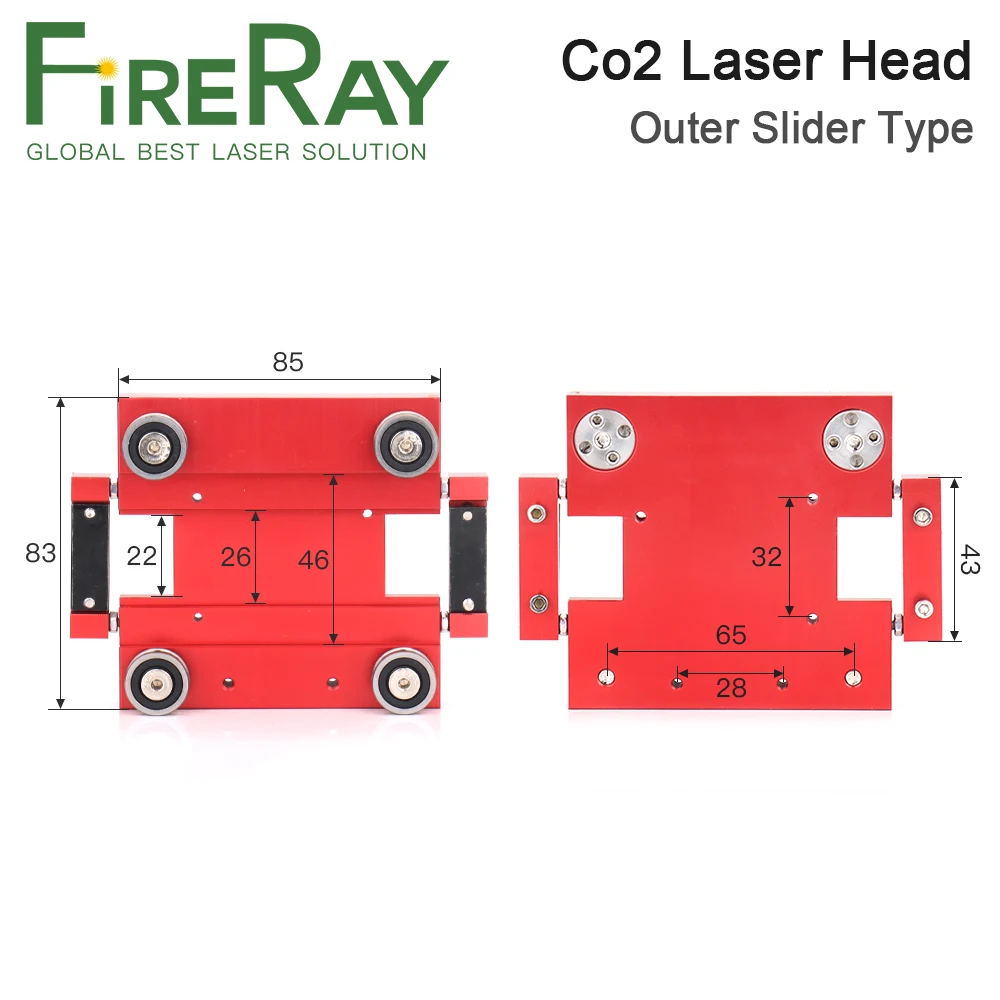 FireRay CO2 Laser Head for Dia.20mm FL 50.8/63.5mm Lens D25mm Mirror Outer Slider Type with Air Nozzle