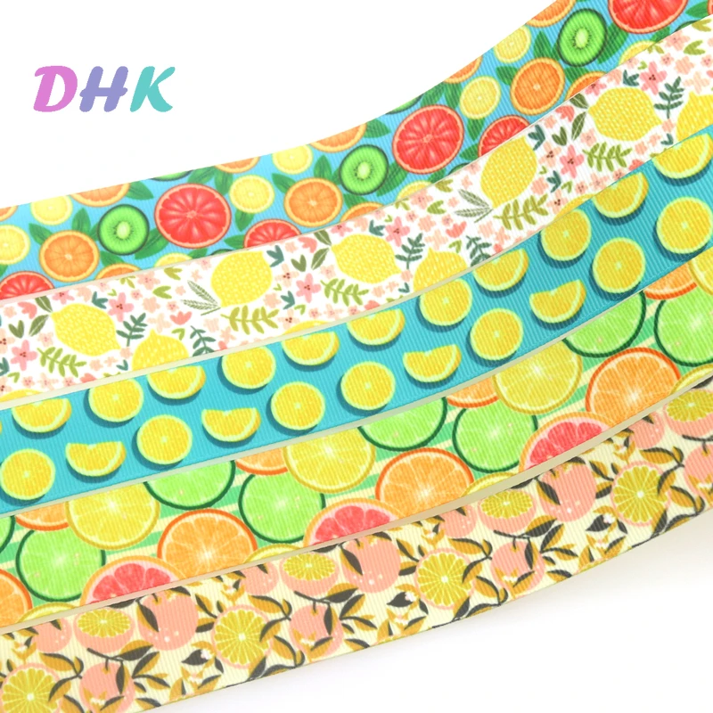 DHK 7/8'' 5yards Lemon Orange Printed Grosgrain Ribbon Accessory Hairbow Headwear Decoration DIY OEM Wholesale C1939