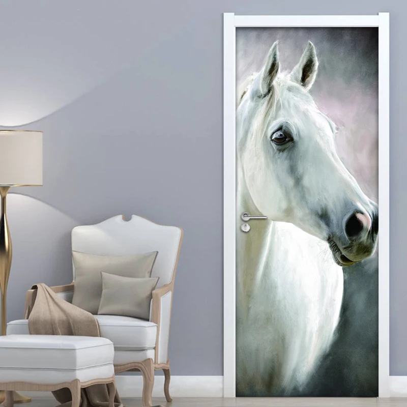 

Animal Horse Creative DIY Self-adhesive Door Sticker 3D Mural Wall Pictures For Living Room Bedroom Study Door Photo Wallpaper