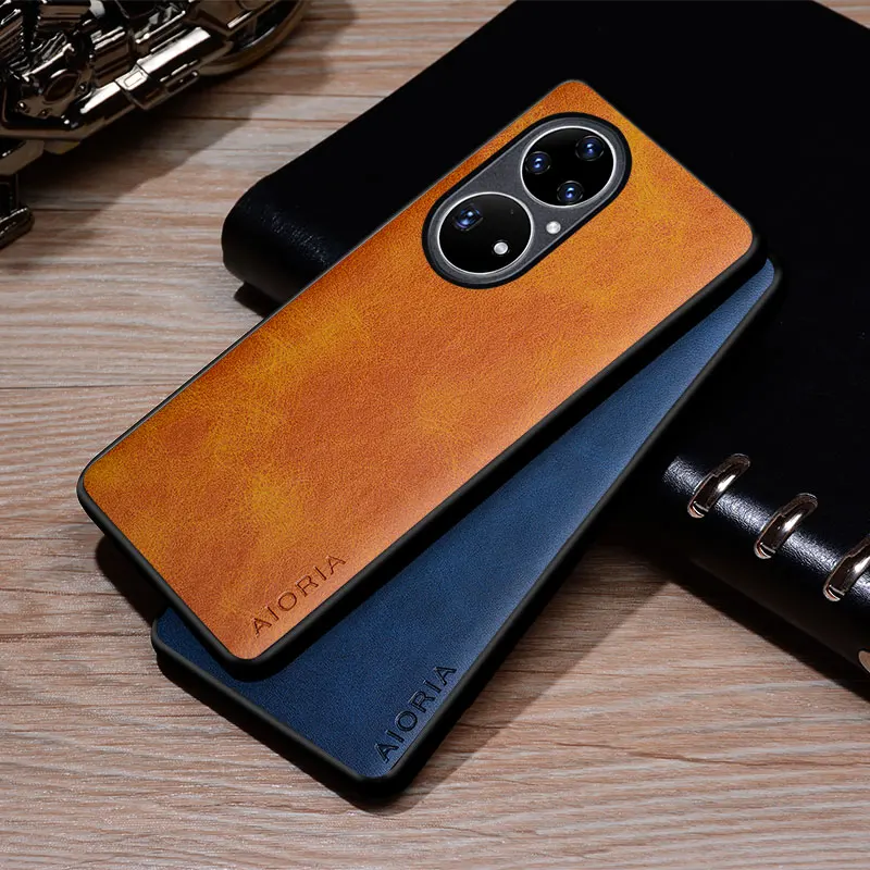 phone Case for Huawei P50 Pro coque Luxury Vintage leather Skin covers for huawei p50 pro case funda capa