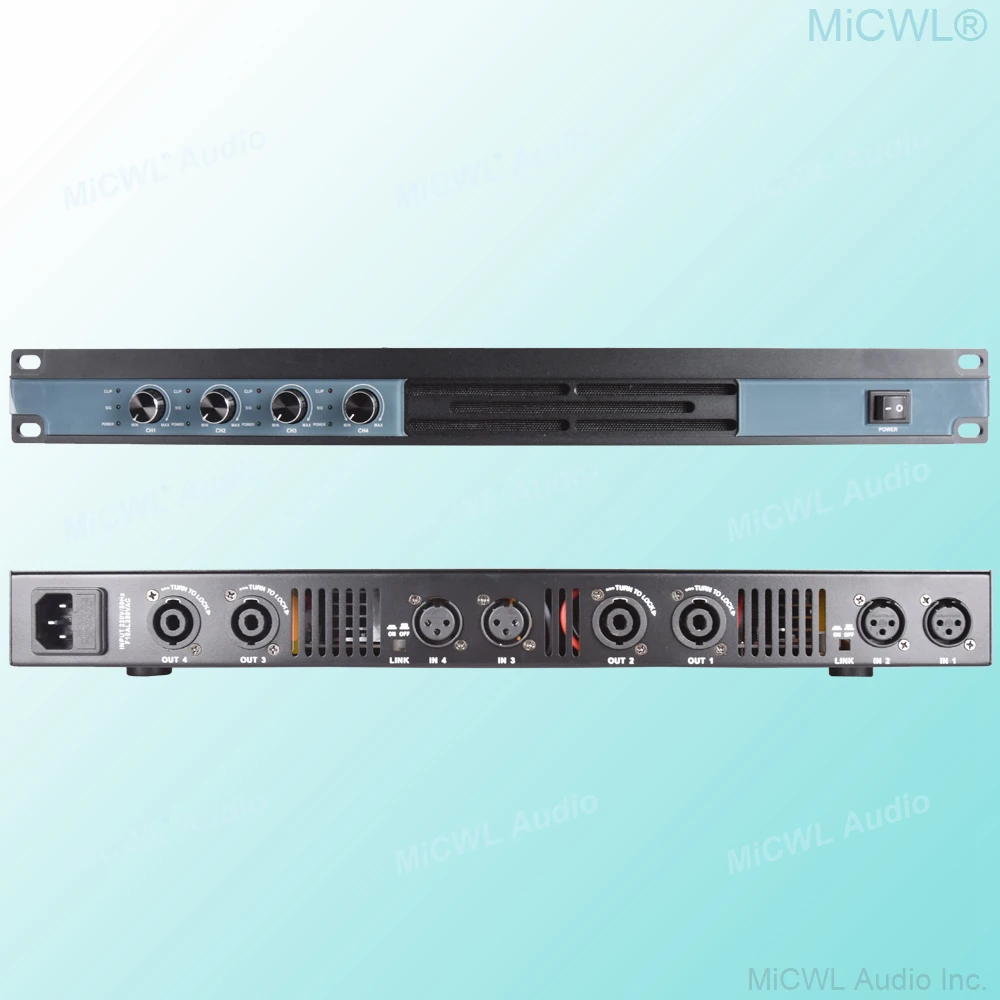 

4 Channel 6400 Watts Professional DJ PA Power Amplifier 1U Rack Mount 3200W at 8Ω Digital D-Class AMP D6400 MiCWL