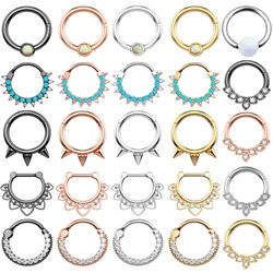 1pc 16G Nose Ring Stainless Steel Crystal CZ Hinged Septum Clicker Nipple Daith Ear Helix Cartlage Rook Piercing Body Jewelry