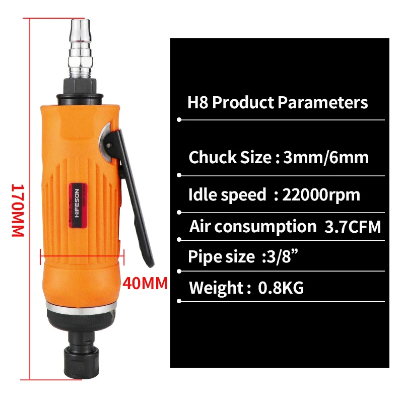 H6/H8/ H9  Air Pneumatic Carved Mill Straight Type 90 ° Buffing Machine Powerful And High Speed Carved Mill