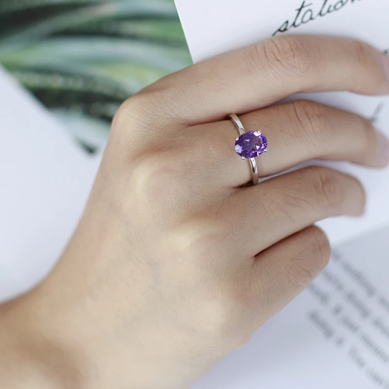 Gem's Ballet 2.79Ct Natural Amethyst Birthstone Ring 925 Sterling Silver Oval Solitaire Ring Fine Jewelry For Women Dropshipping