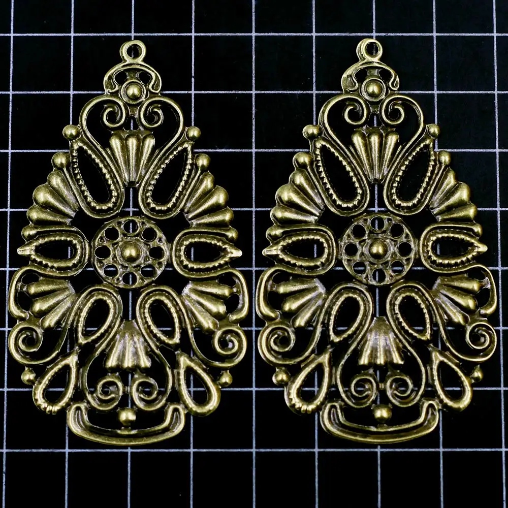 10Pcs Embellishment Pendants Filigree Wraps Flower Drop Connectors Alloy Bronze Tone Scrapbook Jewelry DIY Findings 6.8cm