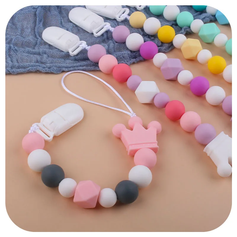 Safe Silicone Anti-lost Pacifier Chain Clip Bead Bracelet Pendants Toy for Baby Infant Chew Rope Nipple Fixed Bite Teether Gift