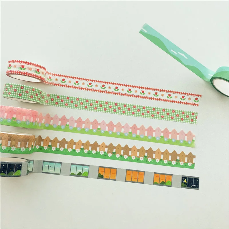 

Sharkbang Fence Window Washi Tape Hill Sky Cloud Landscaping Masking Tapes Korean Journal Notebooks Materials Stationery Sticker