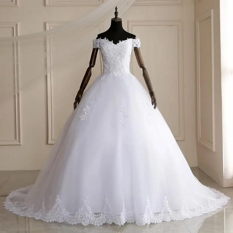 Vestido De novia De encaje con cuentas, elegante, largo, con cola, bola, 2021