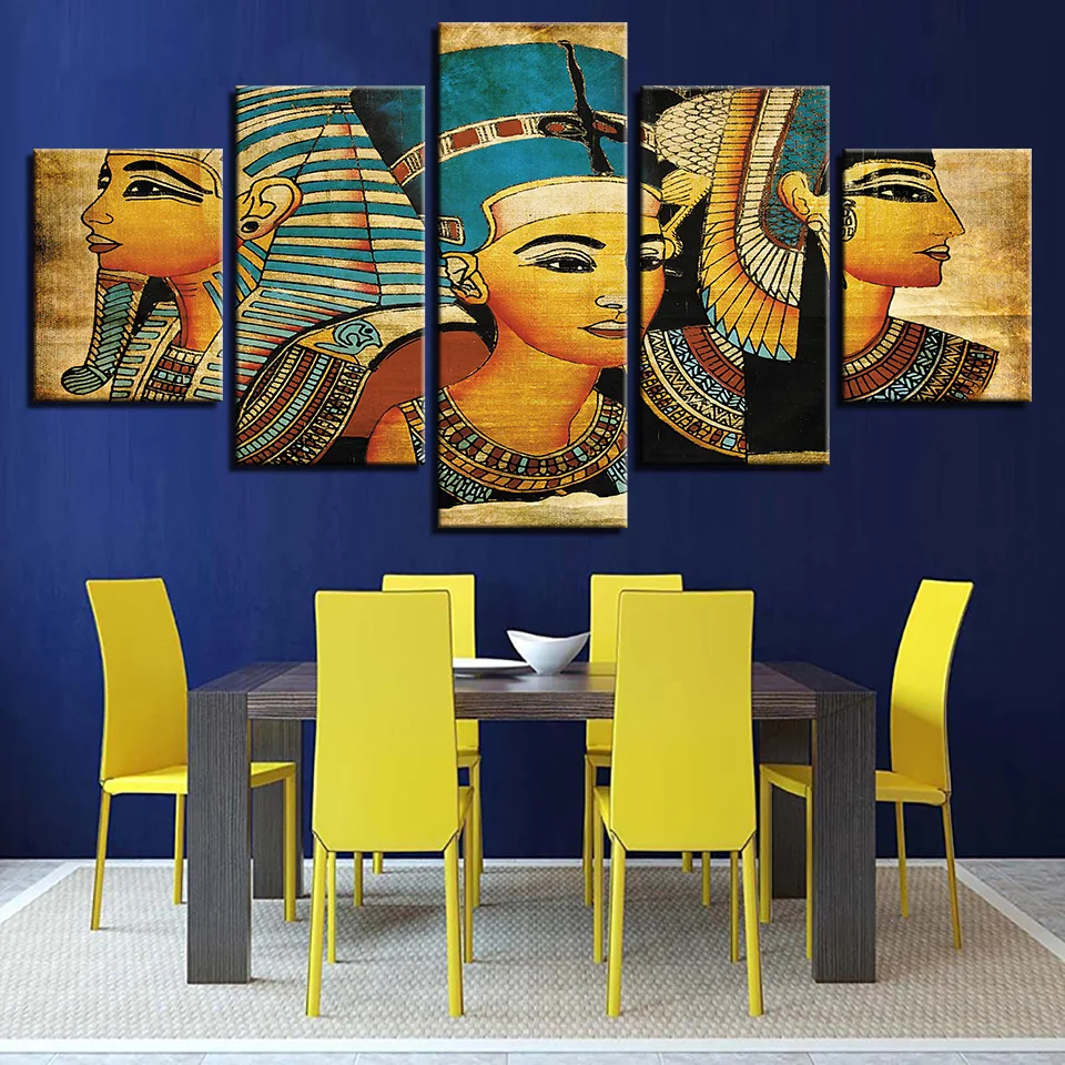 

Wall Art Canvas Paintings Vintage Pictures Printed Poster 5 Panel Pharaoh Of Ancient Egypt Home Decor For Living Room Artwork