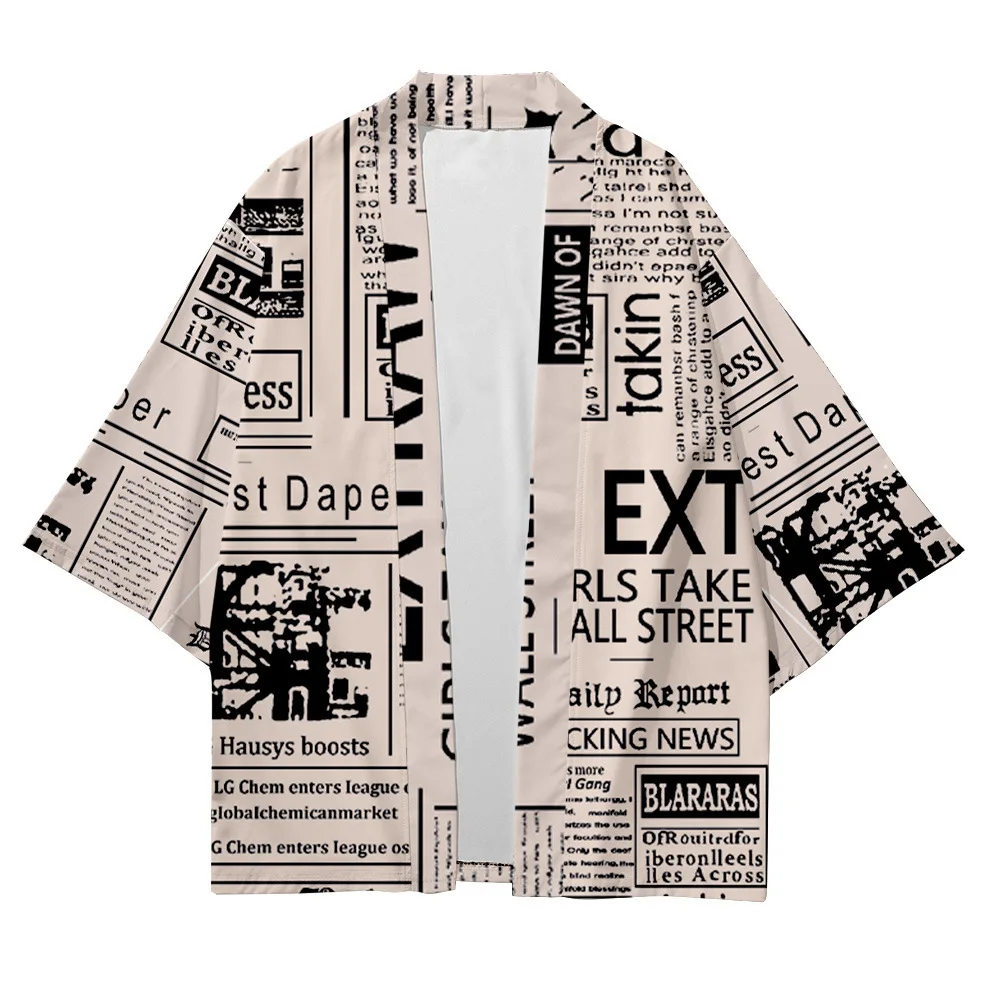 Camicia Cool con stampa di giornali di moda Cardigan tradizionale Haori Kimono donna uomo giapponese Streetwear Beach Yukata