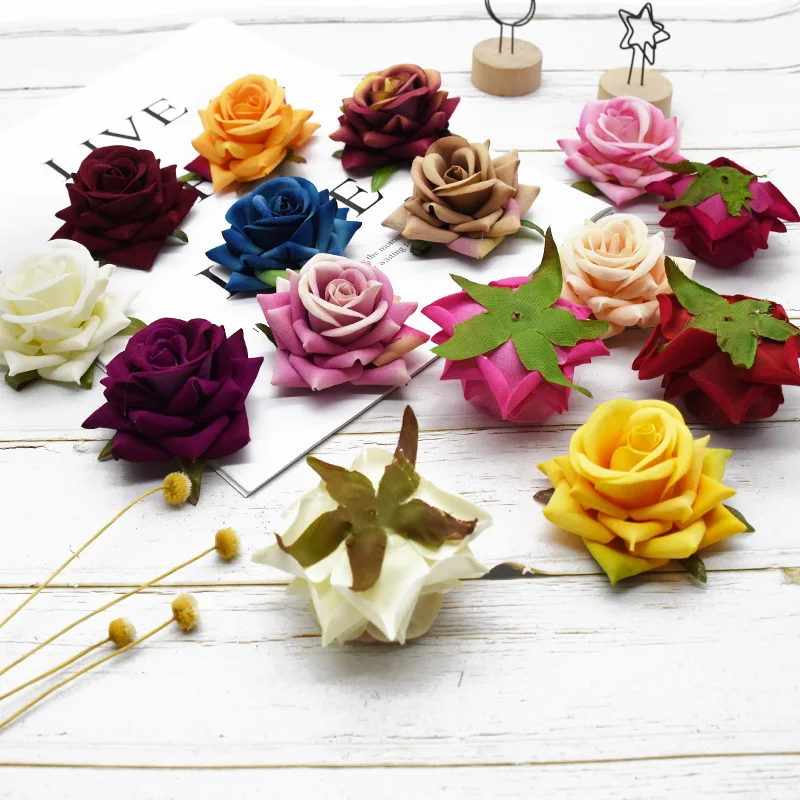 2Pcs/lot 7Cm Artificial Rose Flower for Wedding Wedding Car Home Decorative Rose Diy Flower Wall Scrapbooking Flower Craft Roses