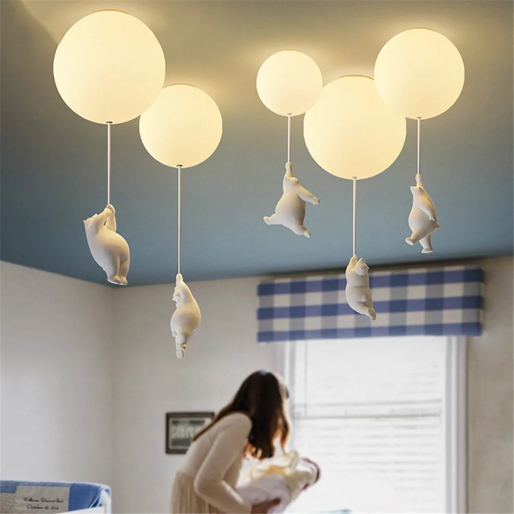 Nordic Hanging Polar Bear Led Ceiling Light Children Bedroom Nursery Creative Lighting Fixture PVC Balloon Kids Room Deco Lamp image 5