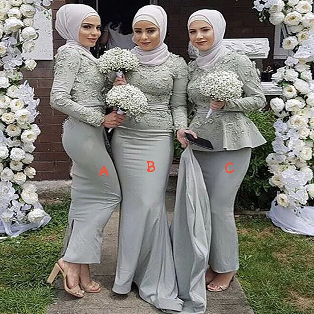 Vintage Muslim Bridesmaid Dresses 2022 With Lace Long Sleeve Arabic Dubai Formal Evening Dresses For Wedding Guest Party Wear