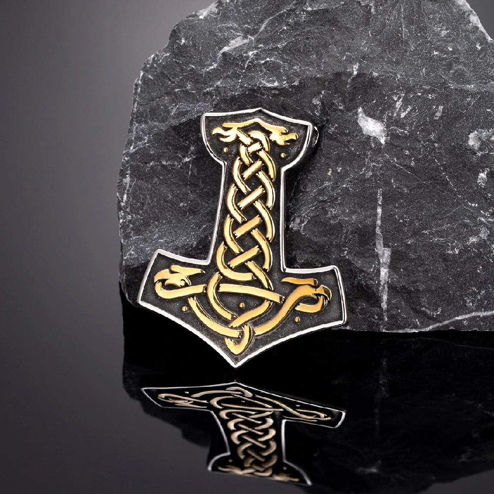 Herren-Halskette aus Edelstahl mit Wikinger-Thor-Hammer-Anhänger, doppelseitiger nordischer Anker-Amulett-Anhänger, skandinavischer Vintage-Schmuck. – Detail 21