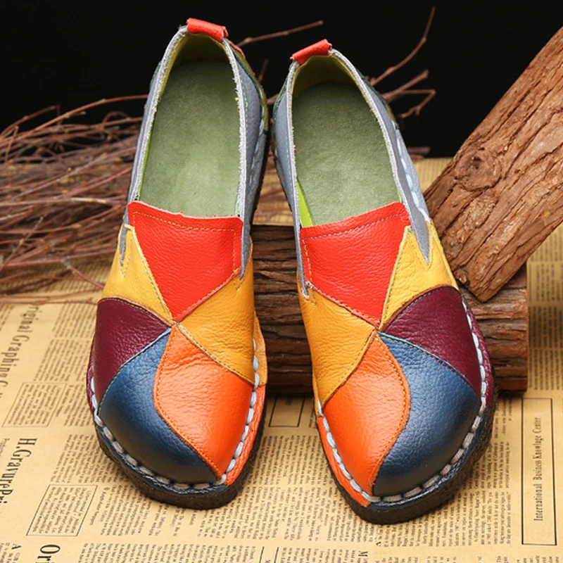 

New Designer Women's Leather Loafers Color Matching Women's Ballet Flat Shoes Women's Spring Moccasin Casual Ballet Shoes