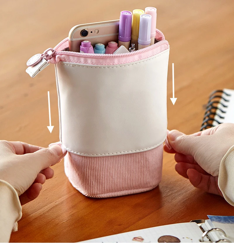 1pc Angoo High Capacity Pencil Bag Flexible Unfold / Fold Pen Holder Cute Storage Pouch School Supplies Creative Stationery