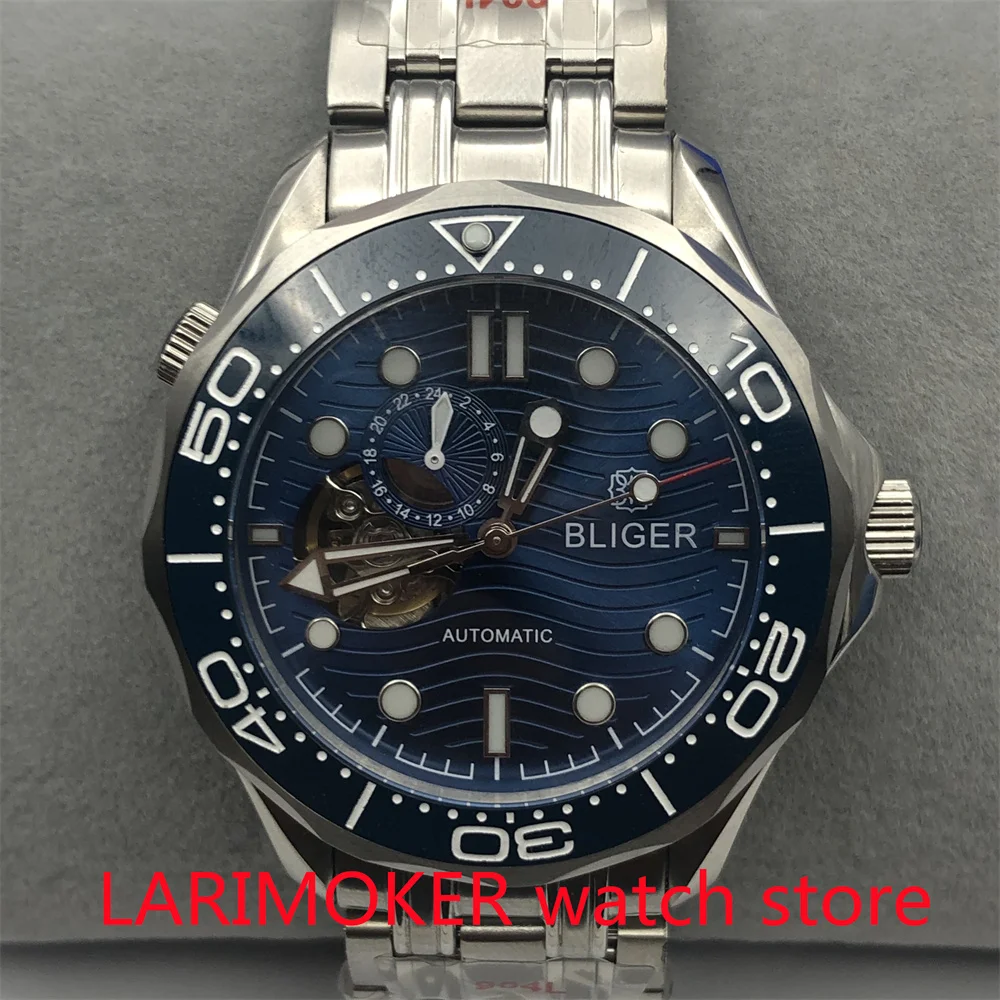 Pulsera de goma de 41mm NH39, cristal de zafiro estéril, esfera azul claro/negra, movimiento automático mecánico