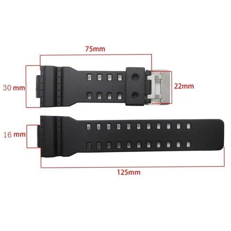 16mm Silicone Rubber Watch Band Strap Fit For GA110 GA100 Replacement Black Waterproof Watchbands Accessories GD-100 G-8900