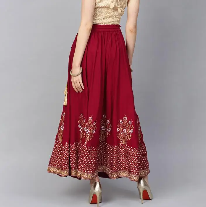 Disfraz de Sarees de la India para mujer, traje de estilo étnico Kurtas, falda de algodón rojo para baile, novedad de 2020