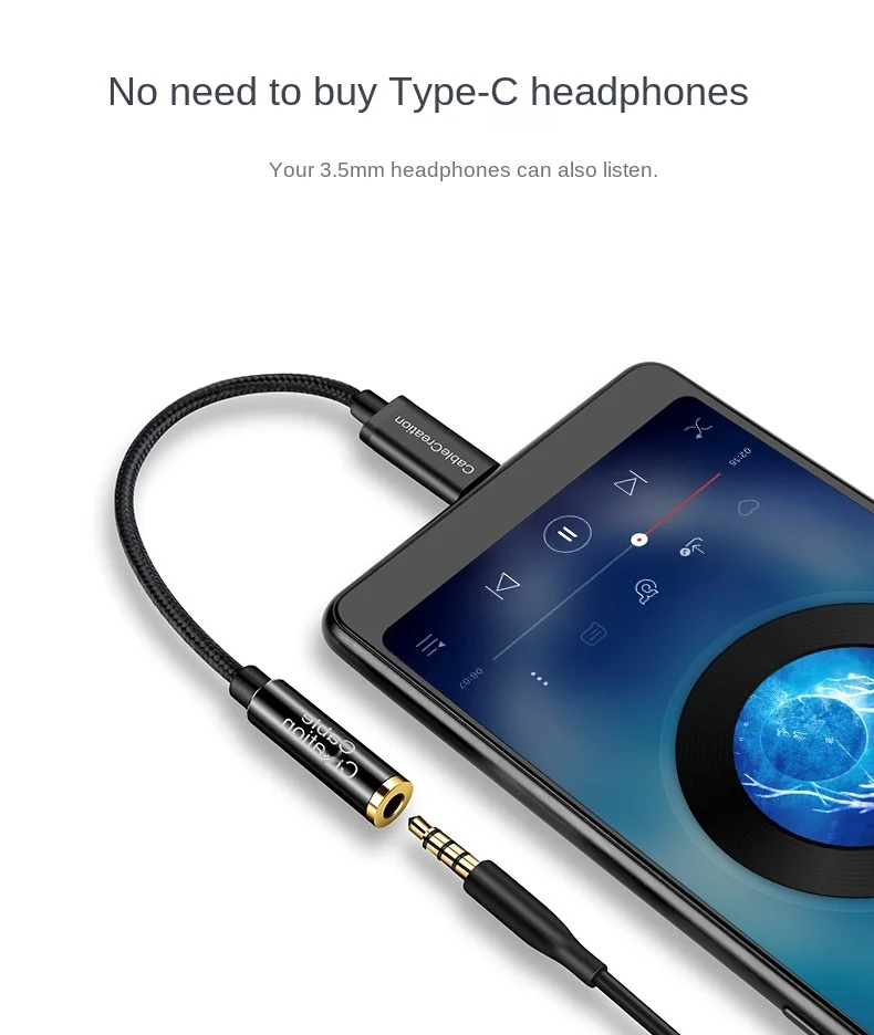 Type-c To 3.5 Headphone Jack Interface Audio Adapter Cable with DAC Decoding Chip Mobile Phone Listening Song Converter