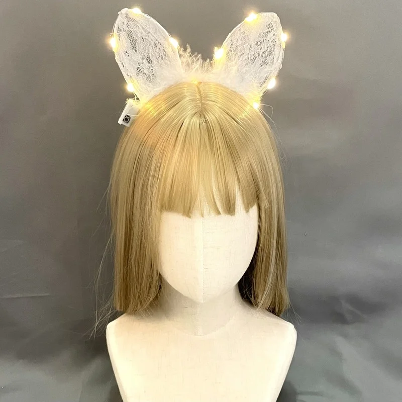 Light Up Headdress Cat Rabbit Ear Headband LED Lace Maid Hairbands Party Decorations Hair Accessories    Wedding Festival