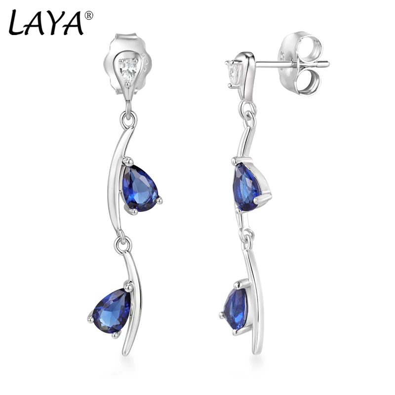 

Laya 925 Sterling Silver Synthetic Blue Crystal Irregular Long Hanging Earrings For Women Original Modern Jewelry 2022 Trend New