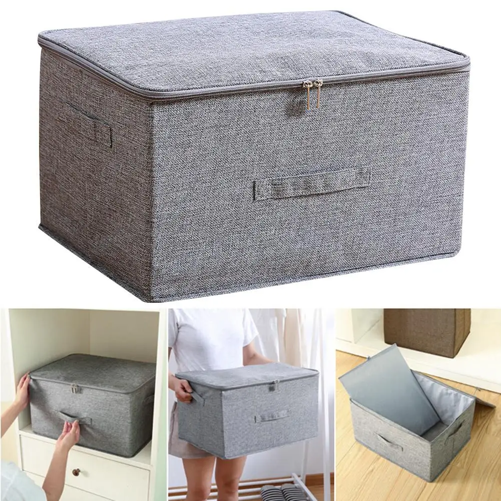 Eco-friendly Linen Cotton Folding Storage Box With Zipper Lid Handle Home Wardrobe Cabinet Clothes Underwear Holder Organizer