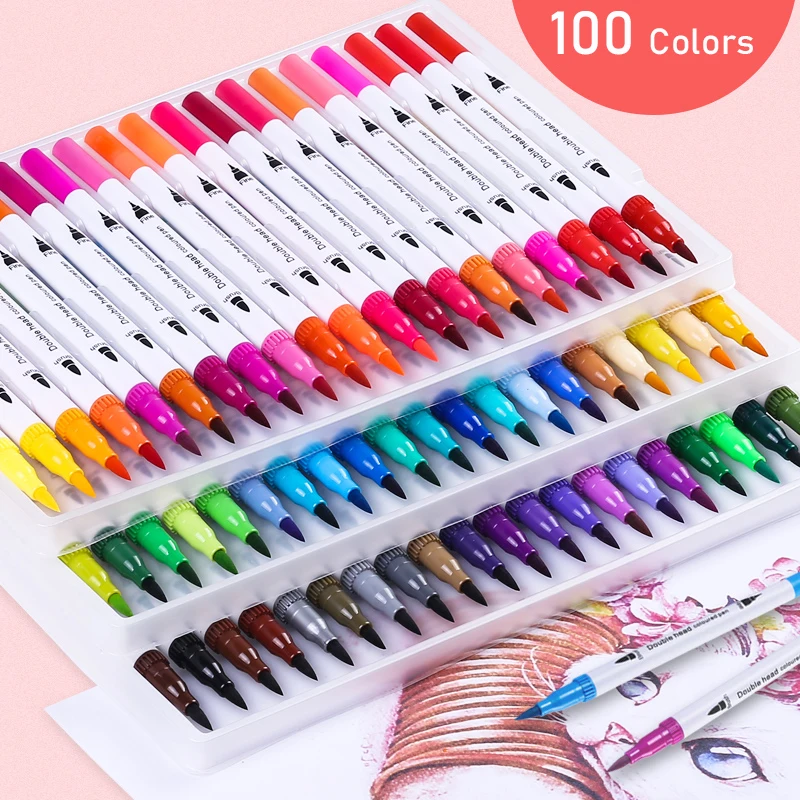 12/18/24/36/48/72/100PCS Colors FineLiner Drawing Painting Watercolor Art Marker Pens Dual Tip Brush Pen School Supplies