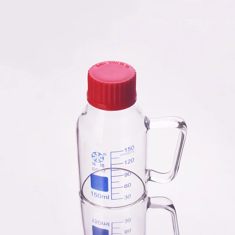 Reagent bottle,With red screw cover,Borosilicate glass handle,150ml GL32mm,Graduation Sample Vials Plastic Lid