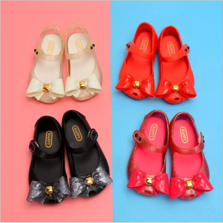 New Jelly Rain Mini Bowtie Shoes Summer New PVC Bow Soft Comfort Kids Shoe Water Sandal Toddler Girl Sandals