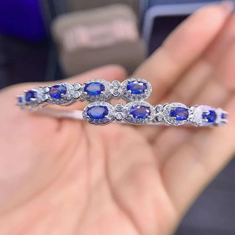 

Gemicro Natural blue tanzanite Bangles Natural gemstone Luxury Bangles S925 silver bracelet women anniversary gift jewelry