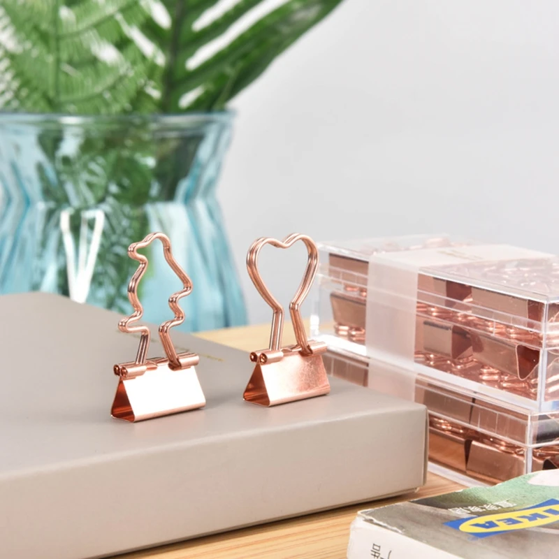 12Pcs/Box Rose Gold Binder Love Romantic Office Binding Mental Clip Note Paper Size Stationary Student Files Document Paper Clip