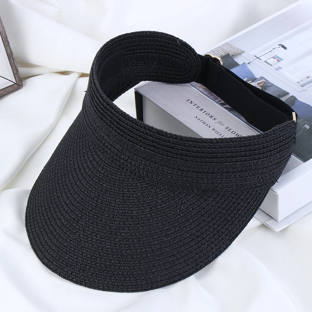 Summer Fashion Beach Hat Cool Empty Top Straw Foldable Cap for Womens Wide Brim Sunhat Outdoor UV Protective Sun Visor Hat